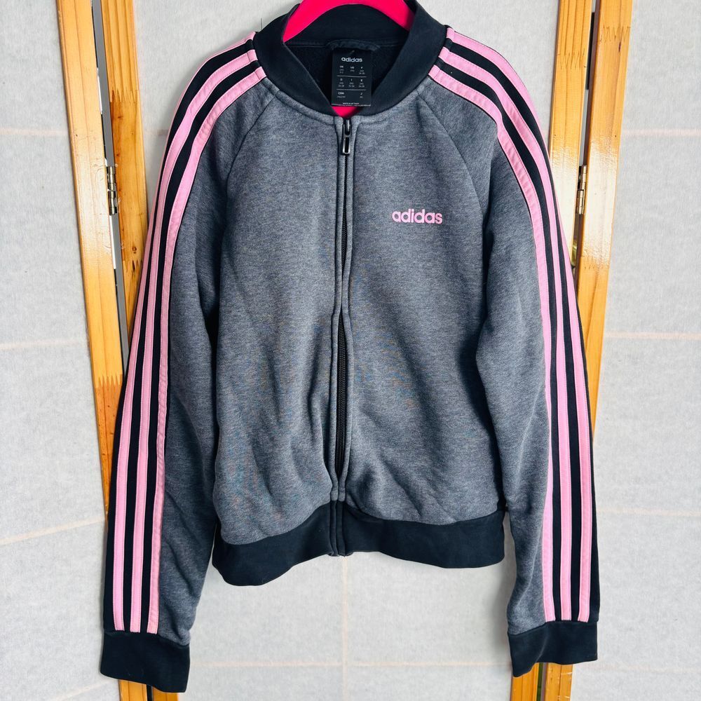 Adidas Tri Color Track‎ Jacket - KIDS 2XS Gray Pink Activewear Bomber Youth